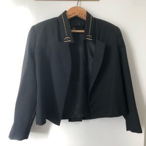 Vintage 100% Fine Wool Black jacket with gold trim collar